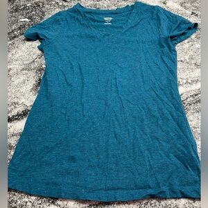 Mossimo women's V-neck t-shirt in teal with silver glitter specks